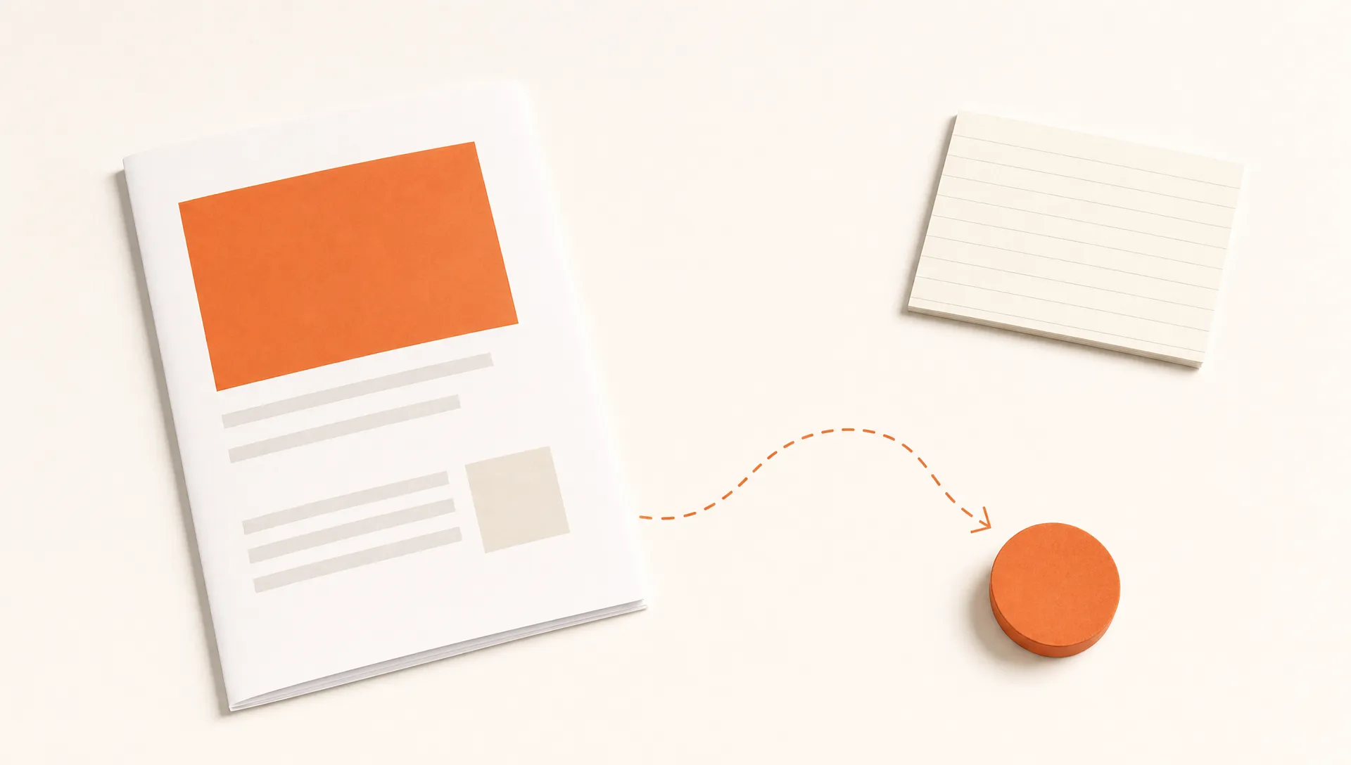 A report page, note card and decision marker show how reporting leads to client decisions.