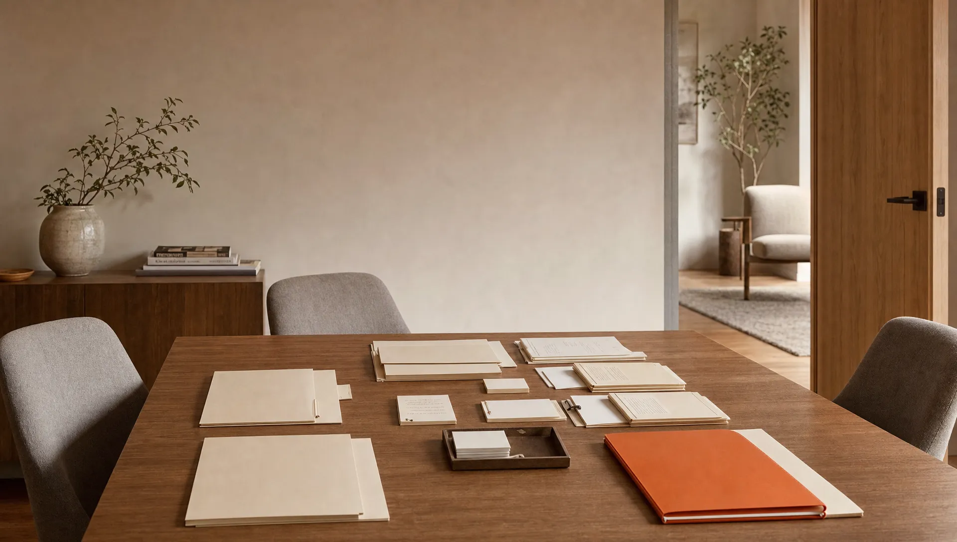 A quiet agency operations room with campaign folders and source notes set out for review.