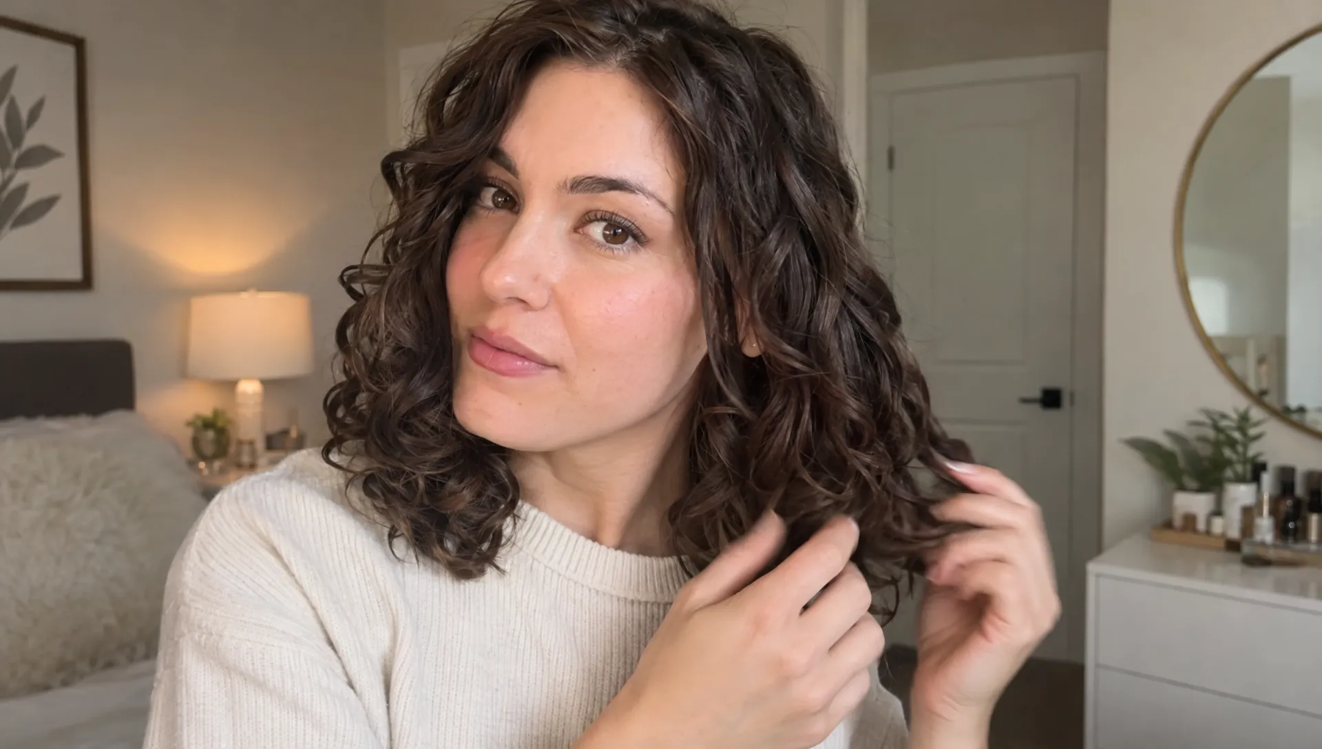 A woman with shoulder-length curls separates the fully cooled lengths with her fingers to keep the shape soft and movable.