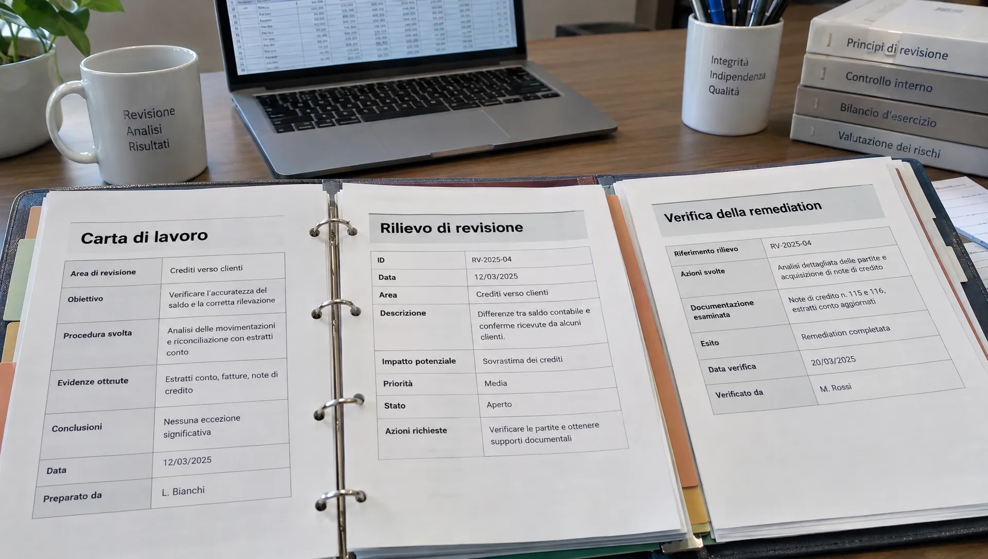An open audit dossier showing the workpaper, linked finding and verification panel.