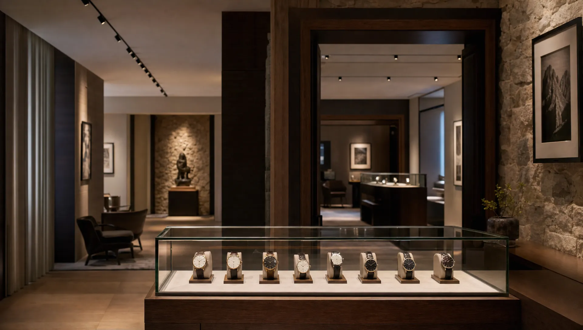 A quiet watch gallery displays round dress watches, including the understated forms associated with the Calatrava collection.