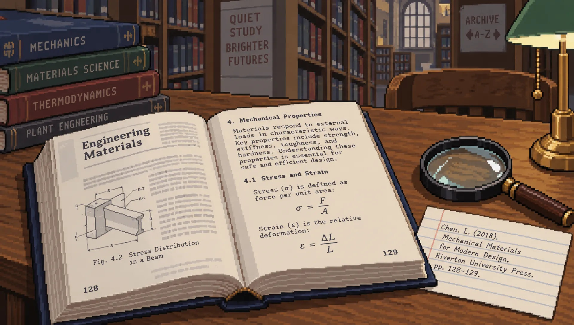 An open technical reference book and citation card sit on a library table, showing the evidence a generative AI search engine might draw on.