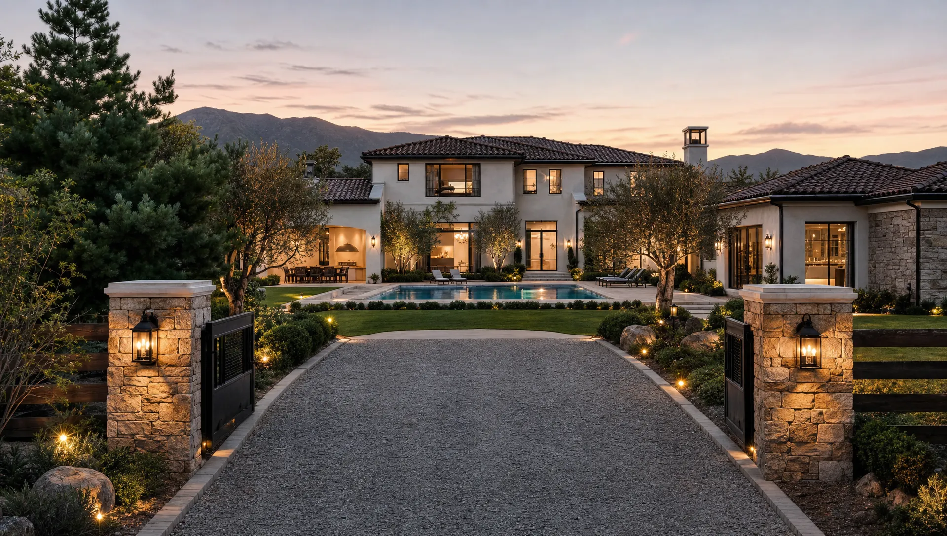 A private luxury home with driveway, entry, and pool courtyard shows the kind of rental that works beyond great photos.