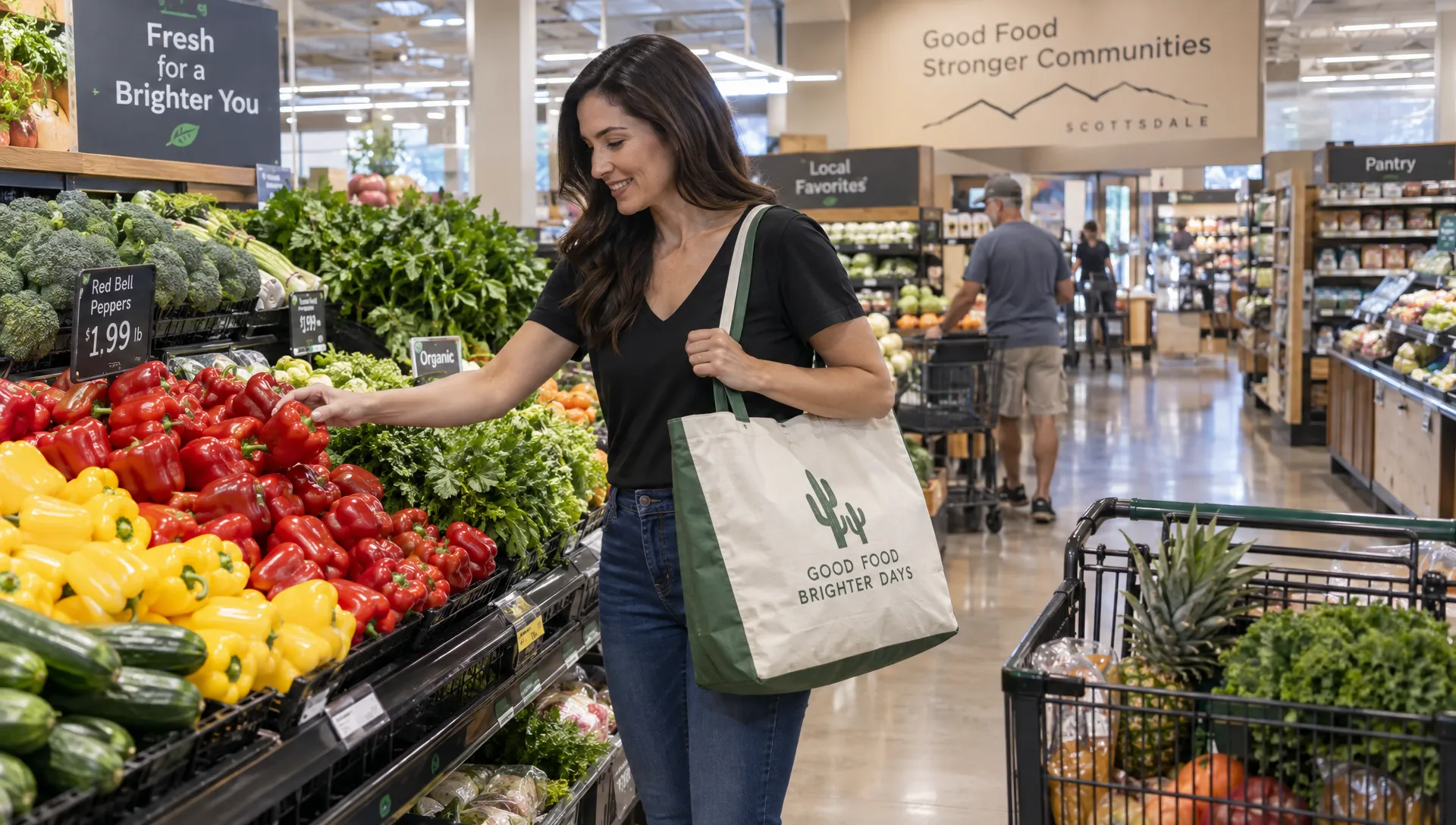 A guest shops for groceries in Scottsdale, an everyday errand made part of a comfortable extended rental stay.