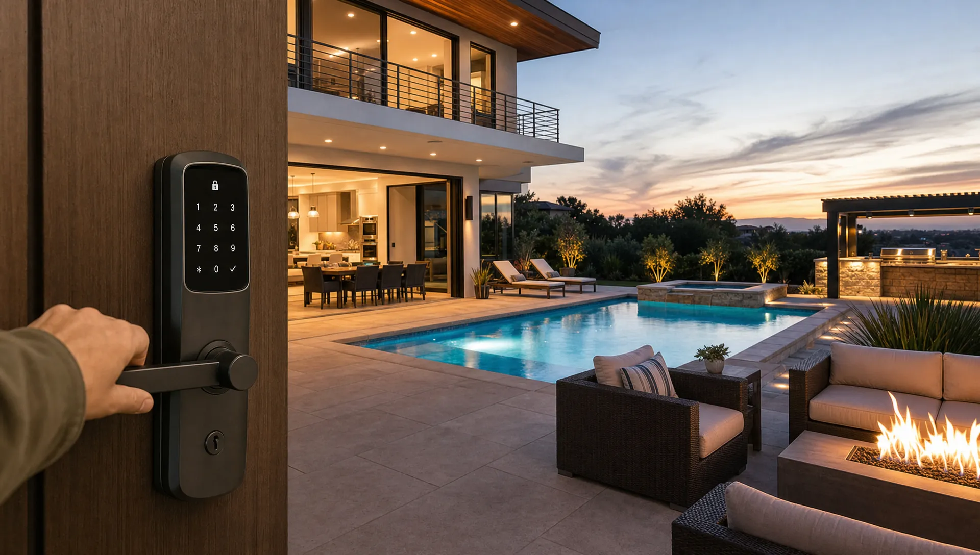 A private luxury vacation home with outdoor seating, a heated pool, and smart lock entry shows the guest experience behind pricing decisions.