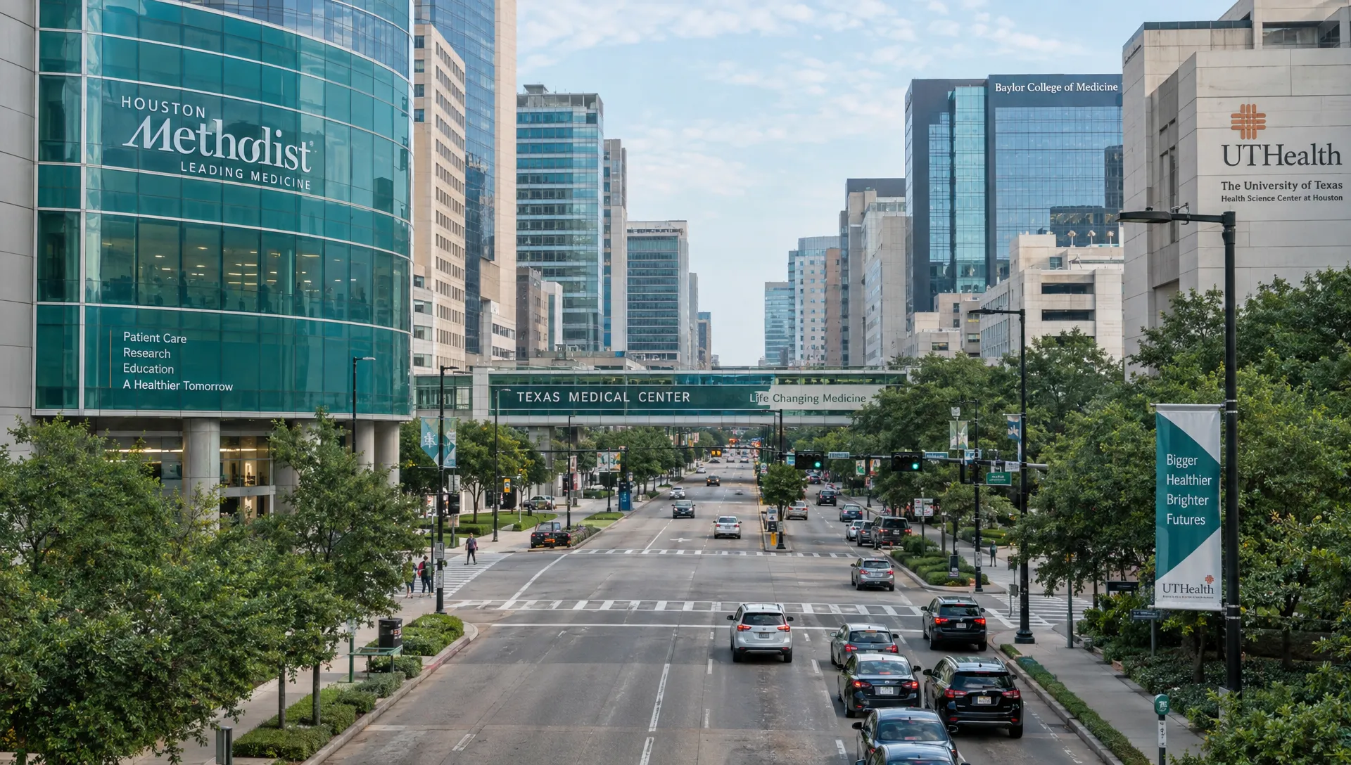 Houston’s Texas Medical Center buildings and surrounding streets form a major employment district that can shape nearby mid-term rental demand.